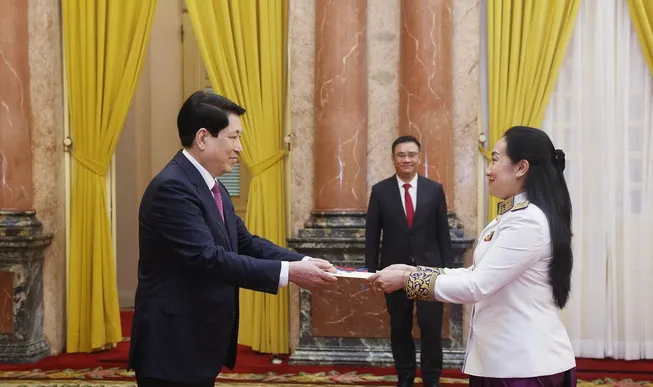 Chủ tịch nước Lương Cường tiếp đại sứ c&aacute;c nước tr&igrave;nh Quốc thư - Ảnh 1.