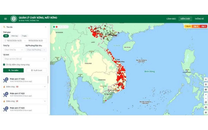 Theo dõi thông tin cảnh báo cháy rừng trên hệ thống thông tin cảnh báo cháy sớm của Cục Lâm nghiệp và Kiểm lâm tại địa chỉ Website https://vnforest.gov.vn. (Nguồn: Cục Lâm nghiệp và Kiểm lâm)