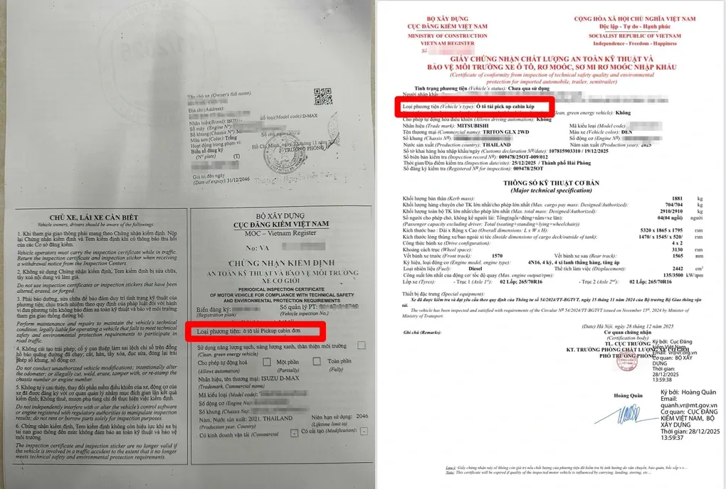 Cục CSGT hướng dẫn ph&acirc;n biệt xe b&aacute;n tải l&agrave; &ocirc; t&ocirc; con hay &ocirc; t&ocirc; tải- Ảnh 1.