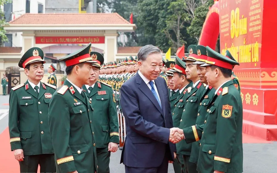 Tổng Bí thư Tô Lâm dự Lễ kỷ niệm 80 năm Ngày thành lập Binh chủng Công binh. Ảnh: TTXVN