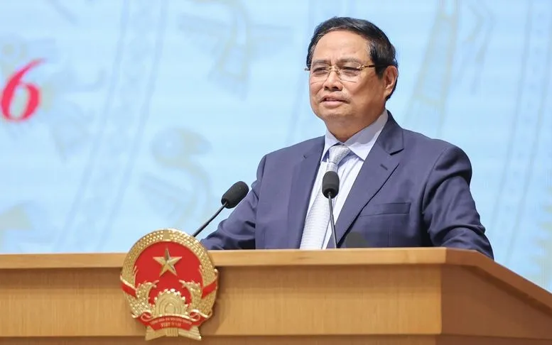 Thủ tướng Phạm Minh Chính phát biểu kết luận Hội nghị "Doanh nghiệp góp phần vào tăng trưởng hai con số và Thủ tướng phủ tri ân doanh nghiệp" - Ảnh VGP/Nhật Bắc