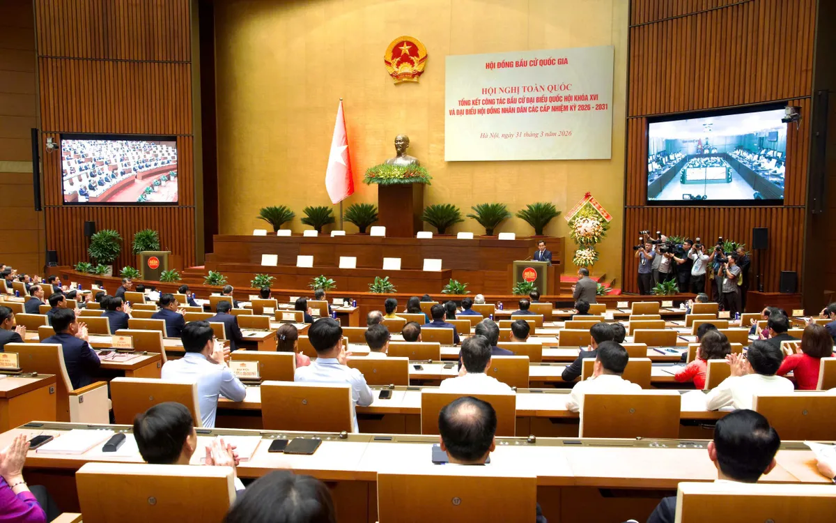 Toàn cảnh Hội nghị trực tuyến toàn quốc tổng kết công tác bầu cử đại biểu Quốc hội khóa XVI và đại biểu Hội đồng nhân dân các cấp