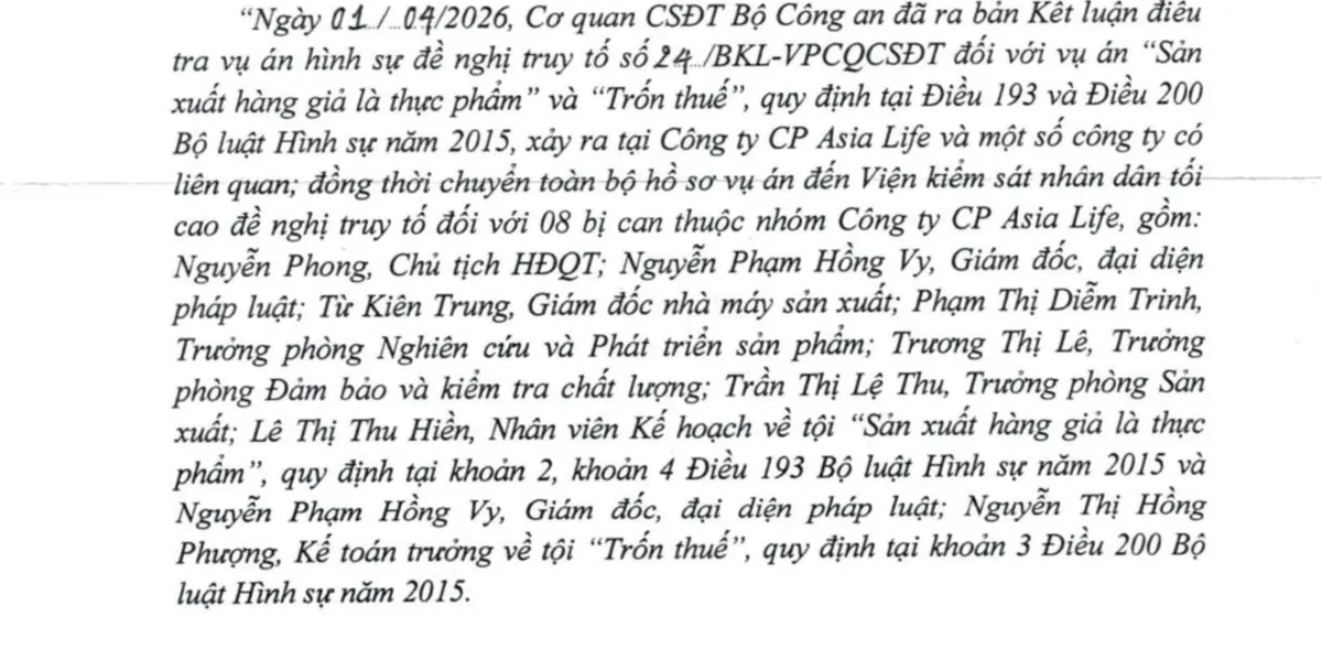 Bộ C&ocirc;ng an kết luận điều tra vụ &aacute;n h&igrave;nh sự "Sản xuất h&agrave;ng giả l&agrave; thực phẩm" v&agrave; "trốn thuế"- Ảnh 1.