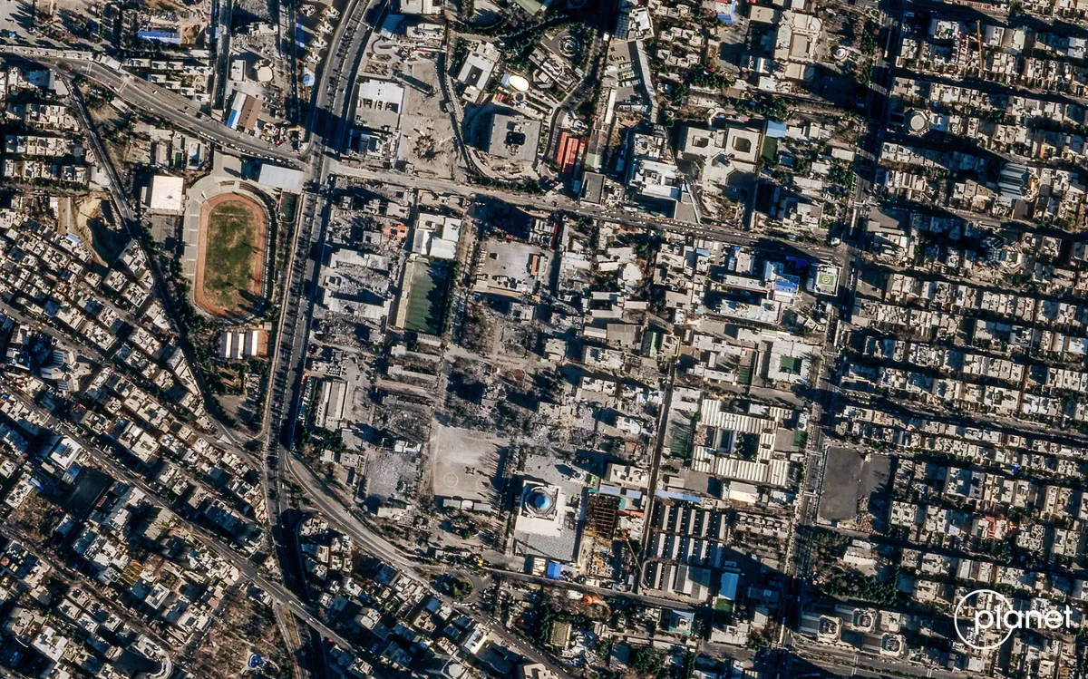 Ảnh vệ tinh cho thấy trụ sở lực lượng thực thi pháp luật Iran (FARAJA) tại Tehran, ngày 3/3/2026. (Ảnh: Planet Labs/Reuters)