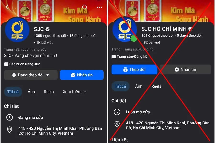 V&agrave;ng SJC cảnh b&aacute;o thủ đoạn l&agrave;m giả fanpage của SJC để lừa đảo- Ảnh 2.