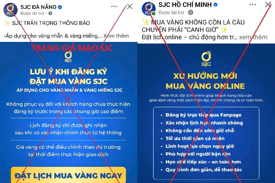 V&agrave;ng SJC cảnh b&aacute;o thủ đoạn l&agrave;m giả fanpage của SJC để lừa đảo- Ảnh 1.