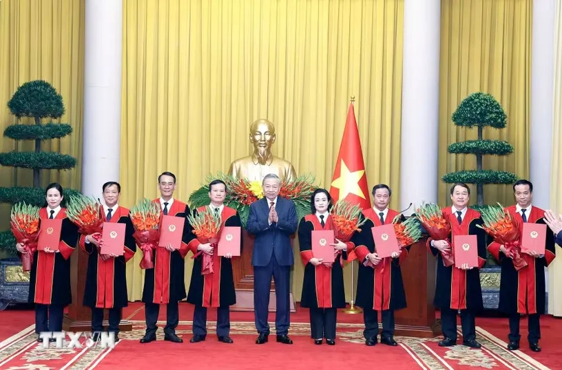 Tổng B&iacute; thư, Chủ tịch nước T&ocirc; L&acirc;m trao quyết định bổ nhiệm Thẩm ph&aacute;n T&ograve;a &aacute;n nh&acirc;n d&acirc;n tối cao - Ảnh 1.
