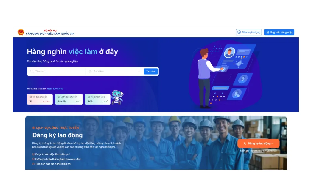 Giao diện Sàn giao dịch việc làm quốc gia. 
