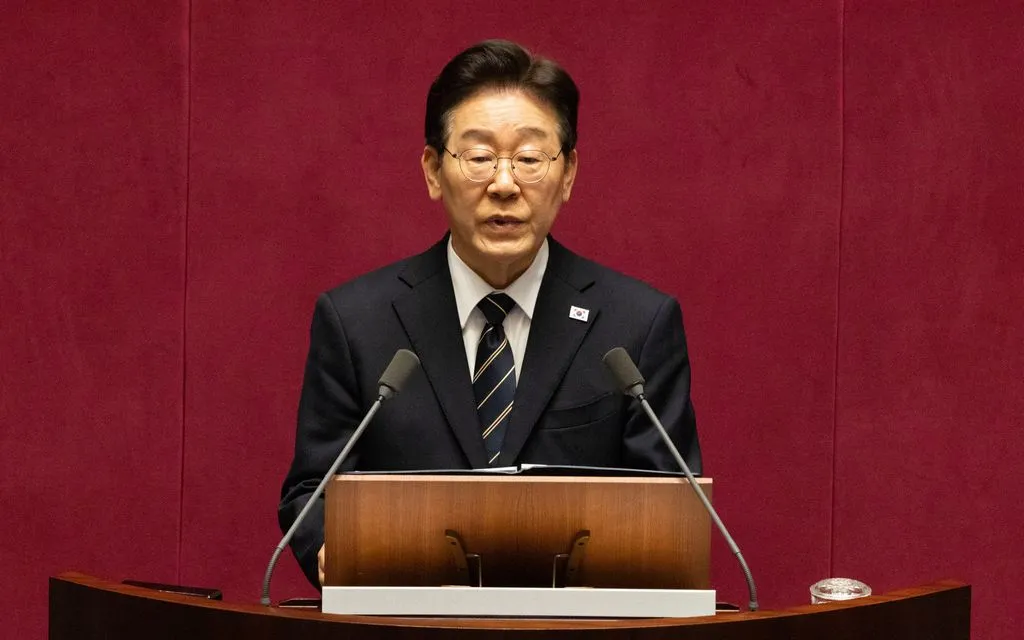 Tổng thống Hàn Quốc Lee Jae Myung phát biểu tại Quốc hội ở Seoul ngày 2/4/2026.