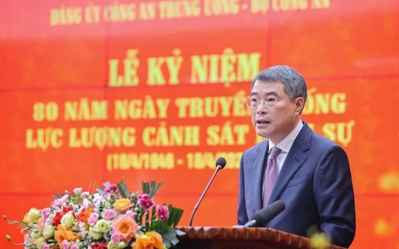 Thủ tướng Chính phủ Lê Minh Hưng phát biểu tại lễ kỷ niệm 80 năm ngày truyền thống lực lượng Cảnh sát hình sự. Ảnh: VGP