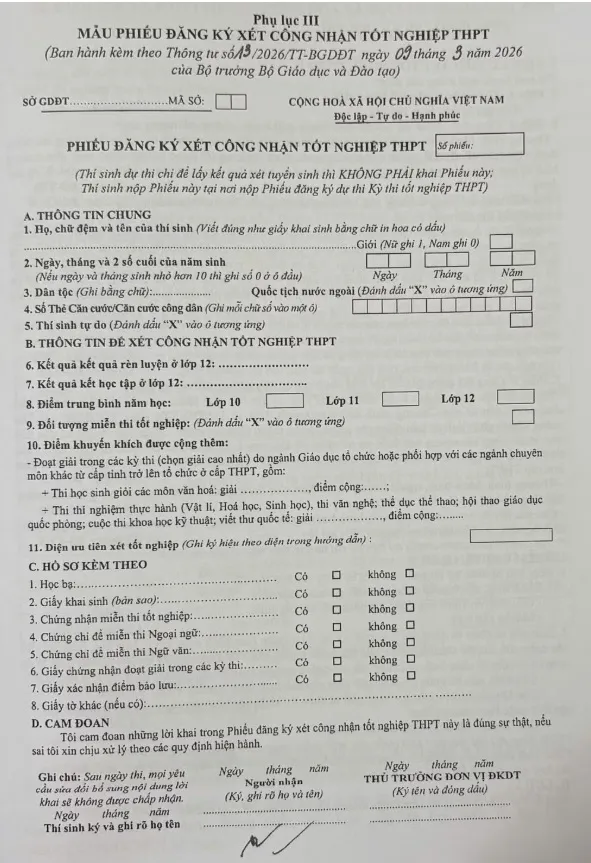 Hướng dẫn chi tiết cách ghi phiếu đăng ký dự thi tốt nghiệp THPT 2026 - Ảnh 3. Hướng dẫn chi tiết cách ghi phiếu đăng ký dự thi tốt nghiệp THPT 2026 - Ảnh 3.