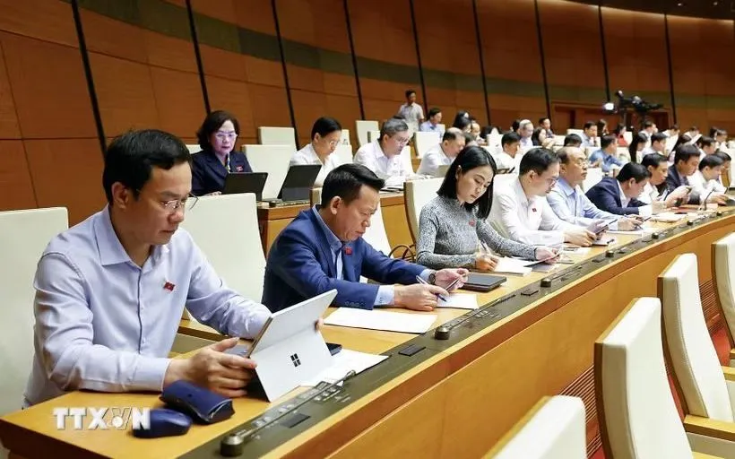 Đoàn đại biểu Quốc hội tỉnh Thanh Hóa tham dự phiên họp của Quốc hội. (Ảnh: TTXVN)