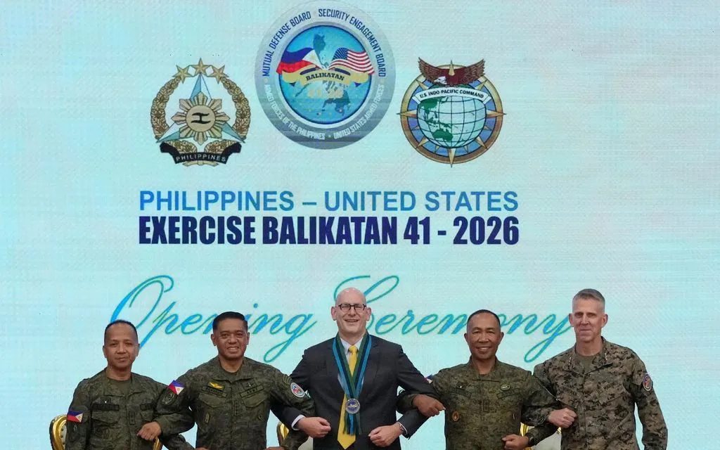 Lễ khai mạc cuộc tập trận chung Balikatan (Vai kề vai) tại trụ sở quân sự Camp Aguinaldo ở thành phố Quezon, Philippines, ngày 20/4/2026 (Ảnh: AP)