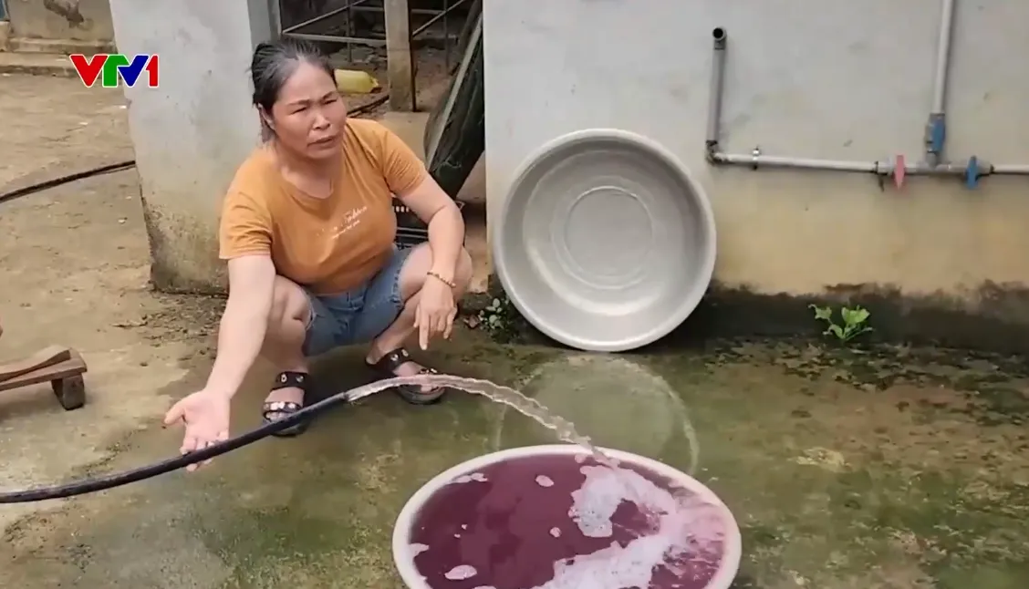 Nước giếng khoan ở th&ocirc;n Quảng Trung (Thanh H&oacute;a) đổi m&agrave;u t&iacute;m, h&ocirc;i tanh - Ảnh 1.