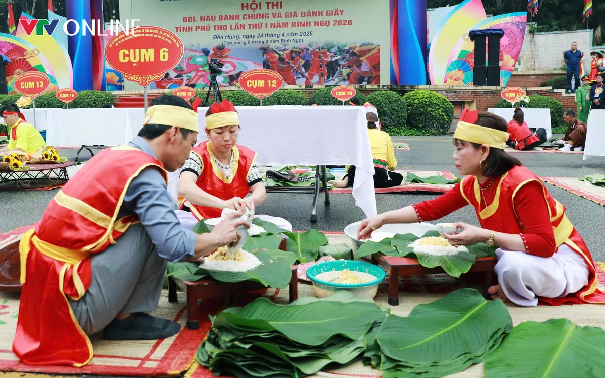 Các đội thi tích cực, khéo léo gói từng chiếc bánh chưng.