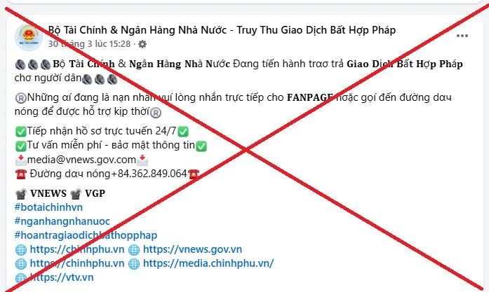Cảnh b&aacute;o trang facebook giả mạo Bộ T&agrave;i Ch&iacute;nh hỗ trợ lấy lại tiền bị lừa  - Ảnh 1.