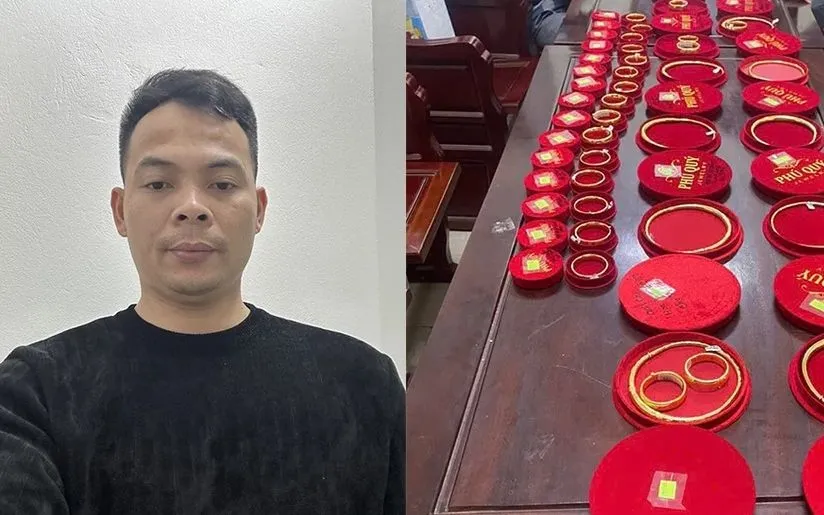 Đinh Văn Cường và tang vật vụ án.
