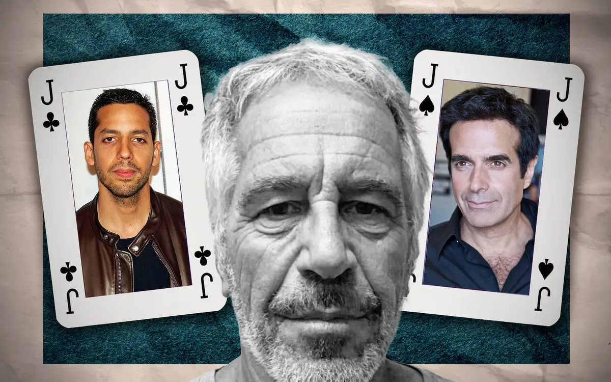 (Từ trái sang phải): David Blaine, Jeffrey Epstein và David Copperfield. (Ảnh: Paul Scott)