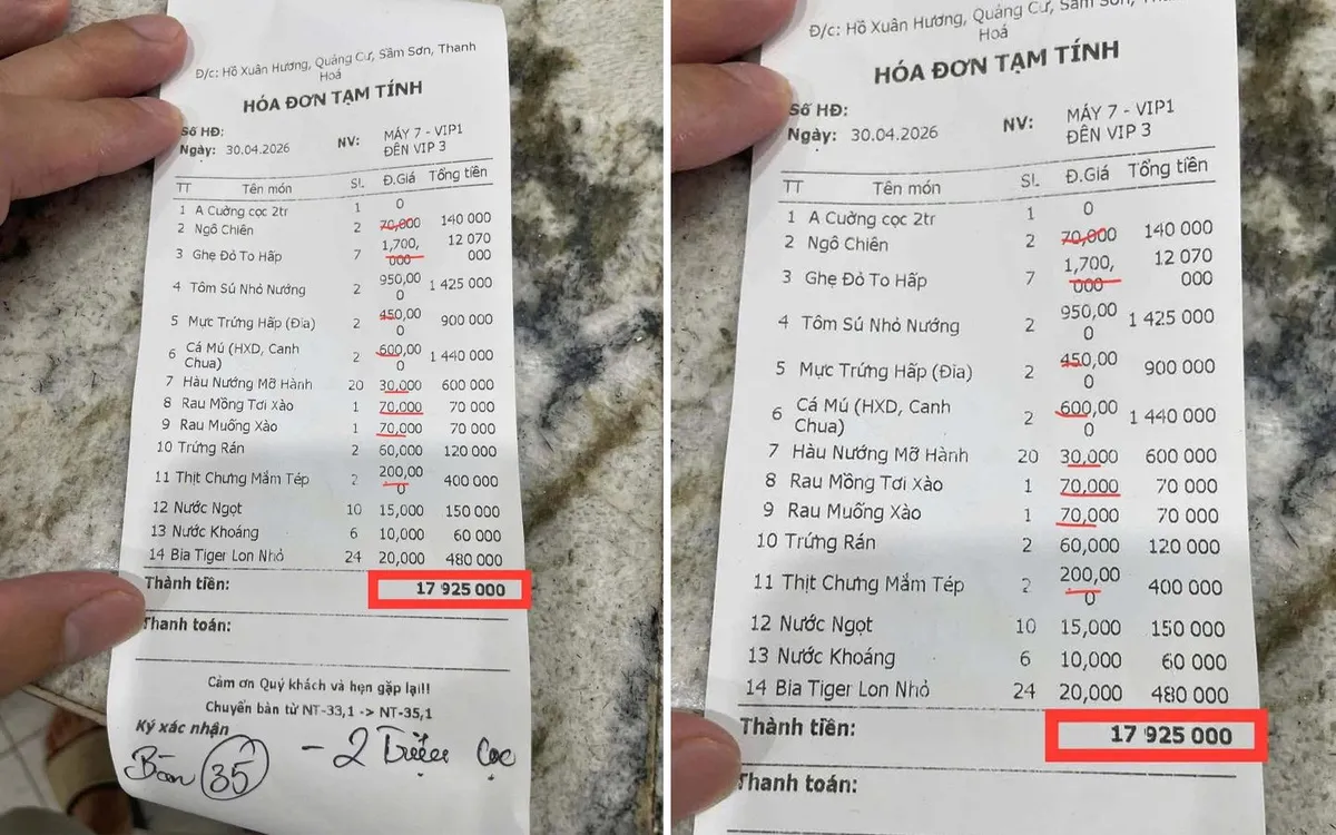 Hóa đơn hải sản gần 18 triệu đồng gây xôn xao mạng xã hội