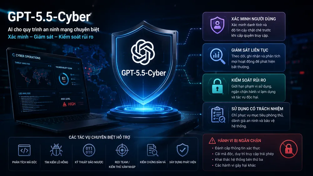 OpenAI mở rộng GPT-5.5-Cyber cho an ninh mạng, tăng cường xác minh và kiểm soát truy cập- Ảnh 1. OpenAI mở rộng GPT-5.5-Cyber cho an ninh mạng, tăng cường xác minh và kiểm soát truy cập- Ảnh 1.