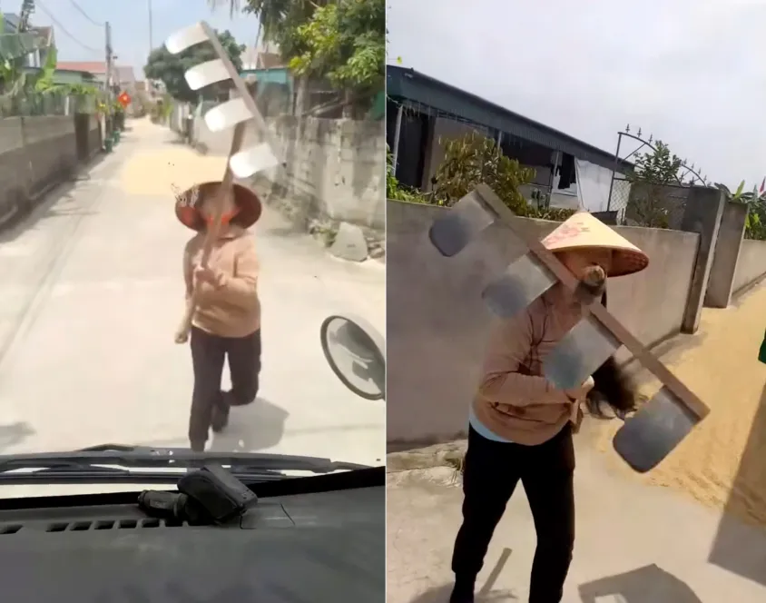 D&ugrave;ng c&agrave;o tấn c&ocirc;ng t&agrave;i xế khi bị nhắc nhở phơi l&uacute;a tr&ecirc;n đường - Ảnh 2.