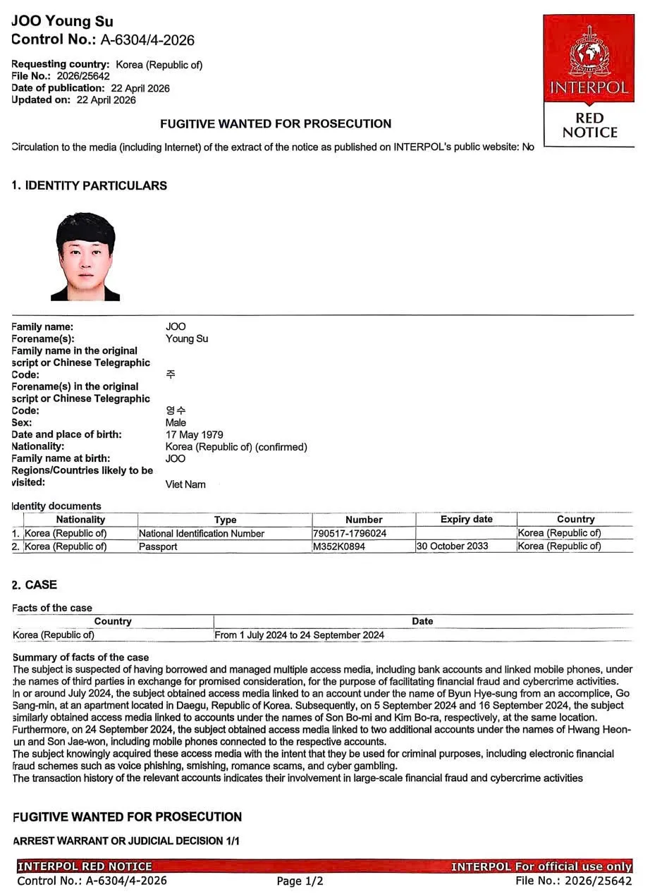 Trốn truy n&atilde; của Interpol, người đ&agrave;n &ocirc;ng H&agrave;n Quốc bị bắt tại Đ&agrave; Nẵng - Ảnh 2.