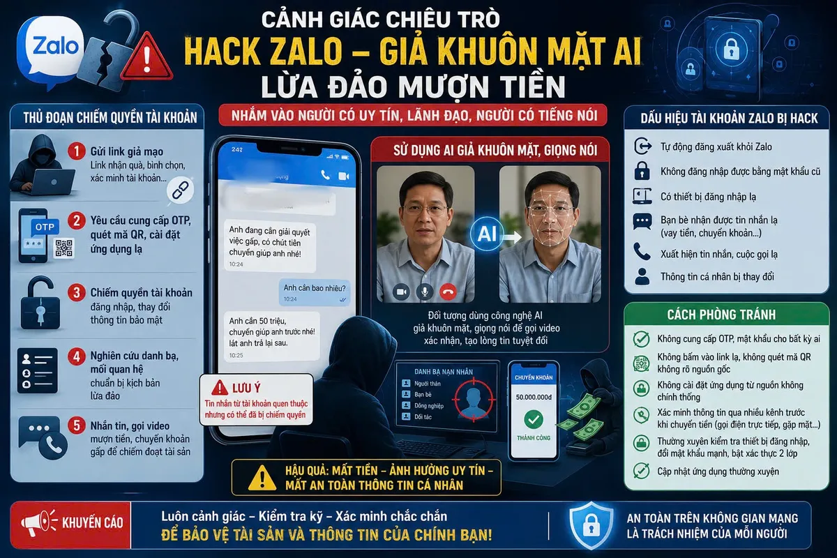 Cảnh gi&aacute;c thủ đoạn chiếm đoạt t&agrave;i khoản Zalo rồi nhắn tin lừa &ldquo;mượn tiền&rdquo; - Ảnh 1.