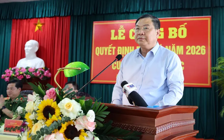 Ủy viên Bộ Chính trị, Phó Thủ tướng Thường trực Phạm Gia Túc, Chủ tịch Hội đồng tư vấn đặc xá, dự và phát biểu tại lễ công bố Quyết định đặc xá. Ảnh: VGP