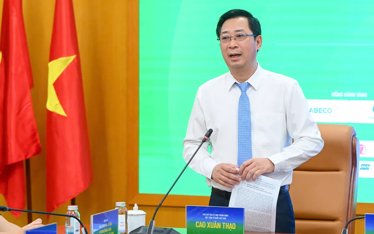 Ông Cao Xuân Thạo - Phó Chủ tịch Ủy ban Trung ương MTTQ Việt Nam phát biểu tại họp báo.
