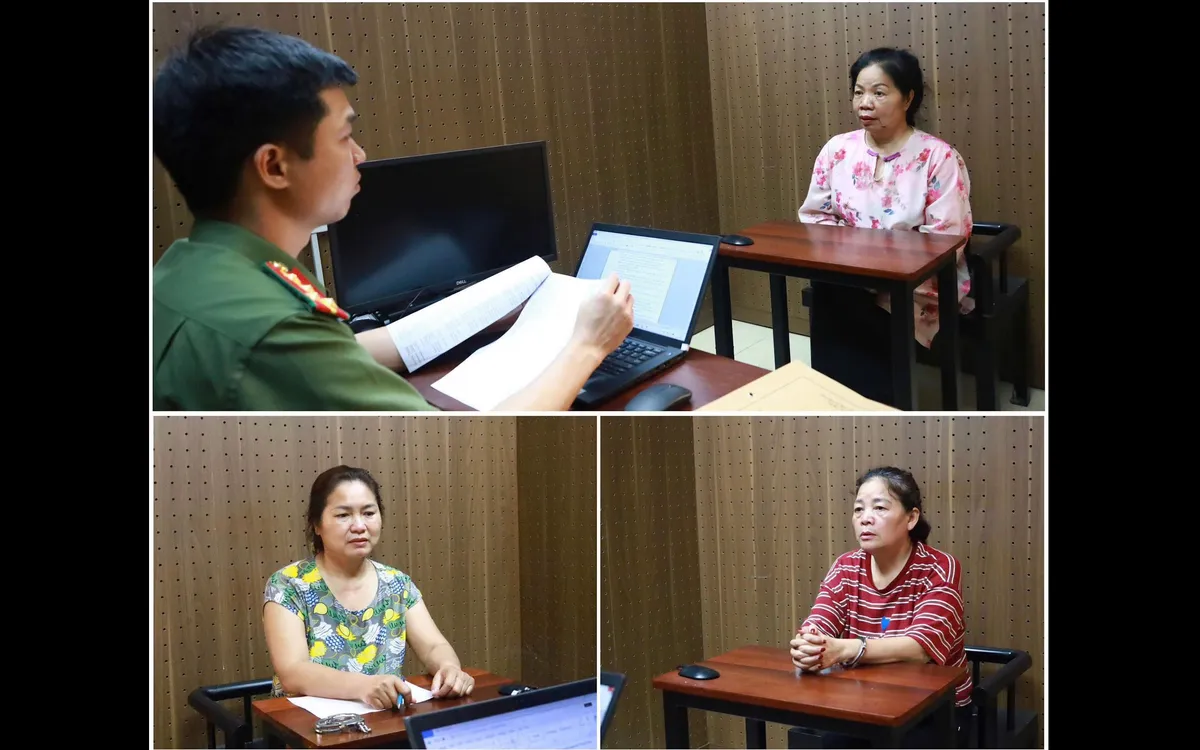 Các đối tượng Phạm Tuyết Lê (trên), Vũ Thị Chuyền (trái) và Kiều Thị Thúy Hường (phải) tại Cơ quan Công an. (ảnh: CA Lạng Sơn)