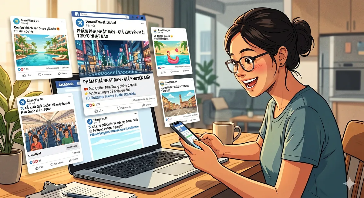 Bẫy lừa "Du lịch giá rẻ": Khi sự cả tin bị thao túng bởi công nghệ.- Ảnh 1. Bẫy lừa "Du lịch giá rẻ": Khi sự cả tin bị thao túng bởi công nghệ.- Ảnh 1.