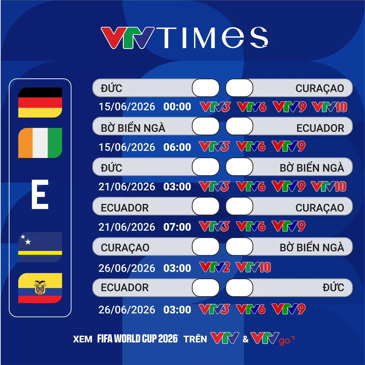 Lịch thi đấu và trực tiếp bảng E FIFA World Cup 2026™: Chờ màn trình diễn của ứng viên vô địch - ĐT Đức - Ảnh 1.