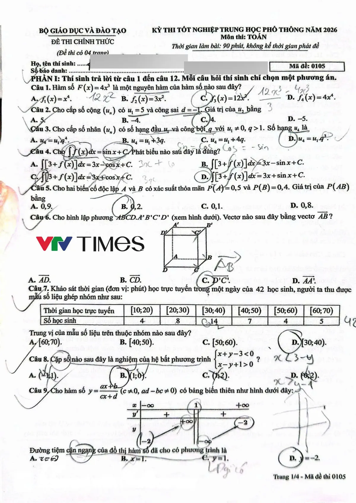 Đề thi môn Toán tốt nghiệp THPT năm 2026 - Ảnh 1.