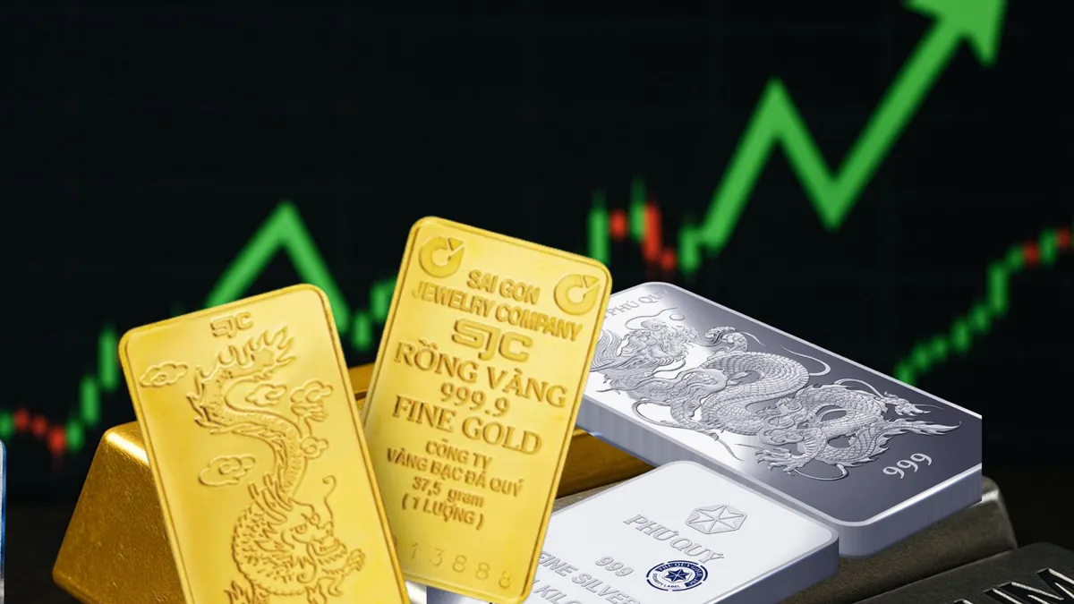 Gi&aacute; v&agrave;ng v&agrave; bạc đồng loạt tăng mạnh, SJC nhiều lần điều chỉnh trong phi&ecirc;n s&aacute;ng- Ảnh 1.