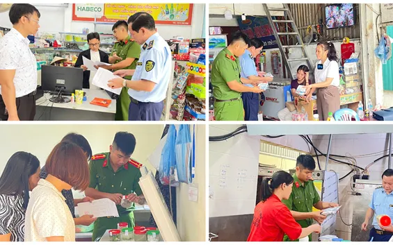 Lực lượng chức năng phối hợp kiểm tra việc chấp hành quy định về vệ sinh, an toàn thực phẩm tại các cơ sở kinh doanh trên địa bàn. Ảnh: Công an Lai Châu