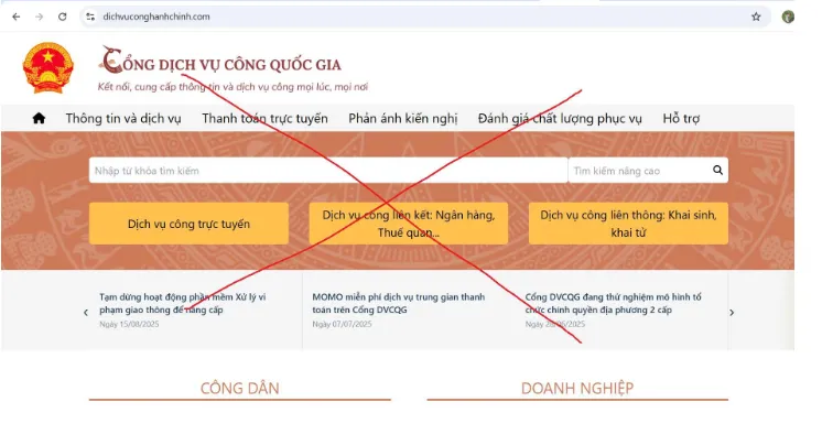 Cảnh báo website giả mạo Cổng Dịch vụ công Quốc gia để lừa đảo chiếm đoạt tài sản - Ảnh 1.