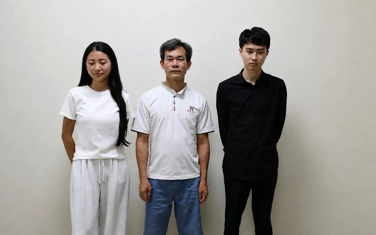Các bị can từ trái qua phải: Bàn Thị Lứu, Vương Văn Minh và Lý Trung Nguyên. Ảnh: Công an Lào Cai