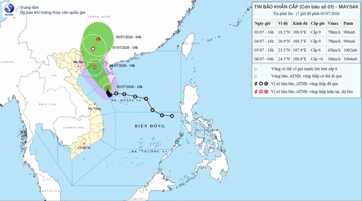 Bão số 1 cách Bạch Long Vĩ 320km, Đông Bắc Bộ có nơi mưa trên 500mm - Ảnh 1.