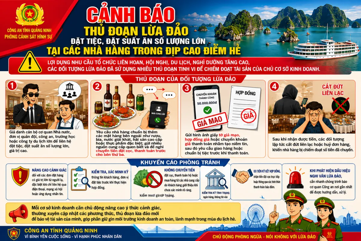 Cảnh gi&aacute;c chi&ecirc;u lừa đặt tiệc nhắm v&agrave;o c&aacute;c nh&agrave; h&agrave;ng dịp cao điểm h&egrave;- Ảnh 1.