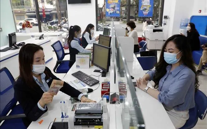 Khách hàng giao dịch tại BAOVIET Bank Hoàn Kiếm, chi nhánh Hà Nội. Ảnh minh họa: Trần Việt/TTXVN