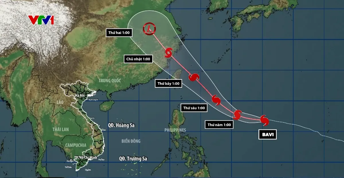 Siêu bão BAVI gây gió mạnh trên Biển Đông, hướng về Philippines - Ảnh 1.