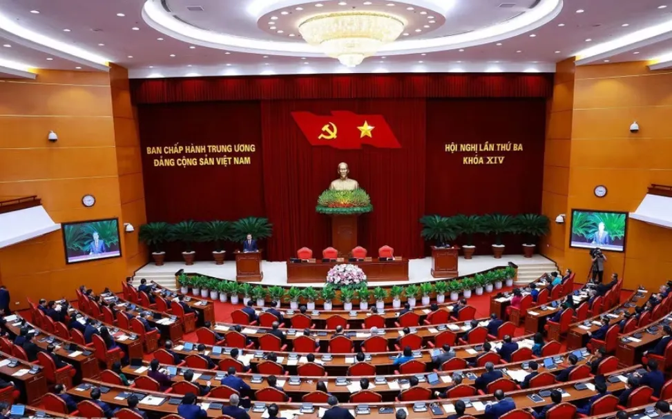 Phiên bế mạc Hội nghị lần thứ 3 Ban Chấp hành Trung ương Đảng khóa XIV. (Ảnh: TTXVN)