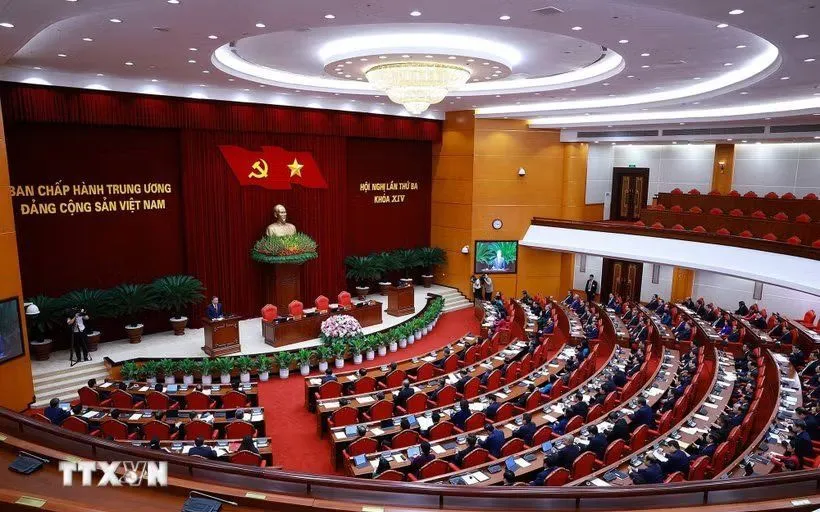 Phiên bế mạc Hội nghị lần thứ ba Ban Chấp hành Trung ương Đảng khóa XIV. (Ảnh: Dương Giang/TTXVN)