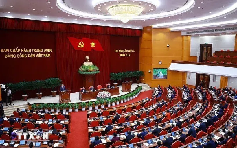 Hội nghị lần thứ ba Ban Chấp hành Trung ương Đảng khóa XIV. (Ảnh: TTXVN)
