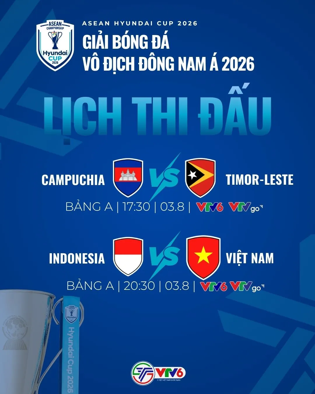 Lịch thi đấu và trực tiếp ASEAN Hyundai Cup 2026 ngày 3/8 trên VTV: Tâm điểm Indonesia vs Việt Nam- Ảnh 1.
