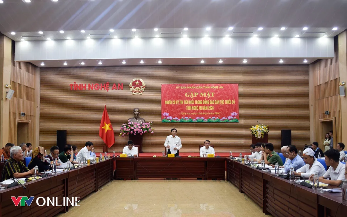 Hội nghị gặp mặt Người có uy tín tiêu biểu trong đồng bào dân tộc thiểu số tỉnh Nghệ An năm 2026. Ảnh UBND Nghệ An.