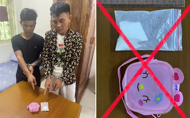 Đối tượng Nguyễn Văn Cương (phải) và Lường Văn Hưng (trái) cùng tang vật.