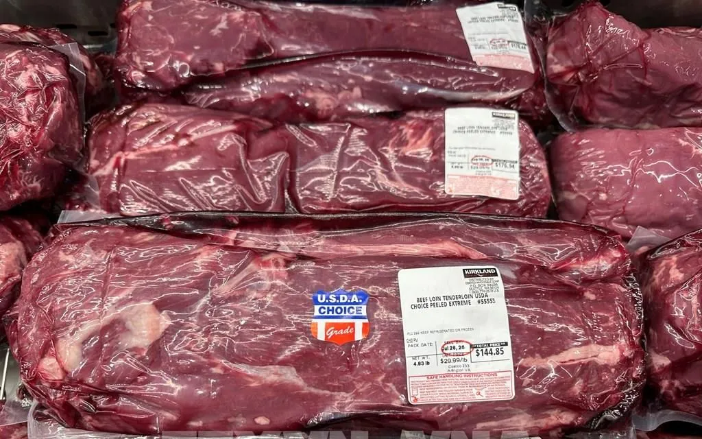 Thịt bò được bày bán tại một siêu thị ở bang Maryland (Mỹ) - Ảnh: Ngọc Quang/TTXVN