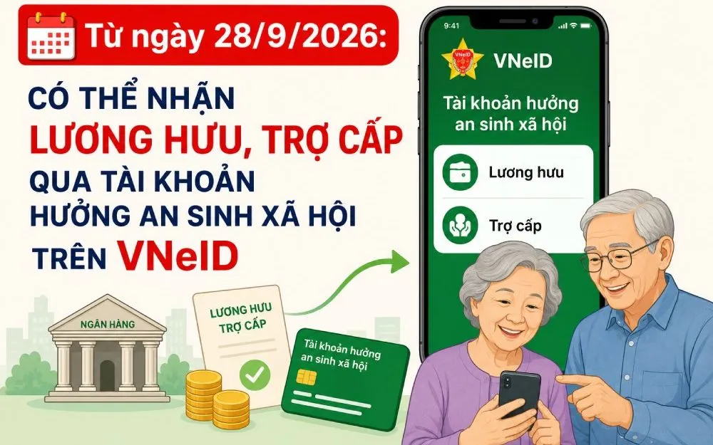 Từ 28.9.2026, có thể thể nhận lương hưu, trợ cấp qua Tài khoản hưởng an sinh xã hội trên VNeID. Ảnh AI
