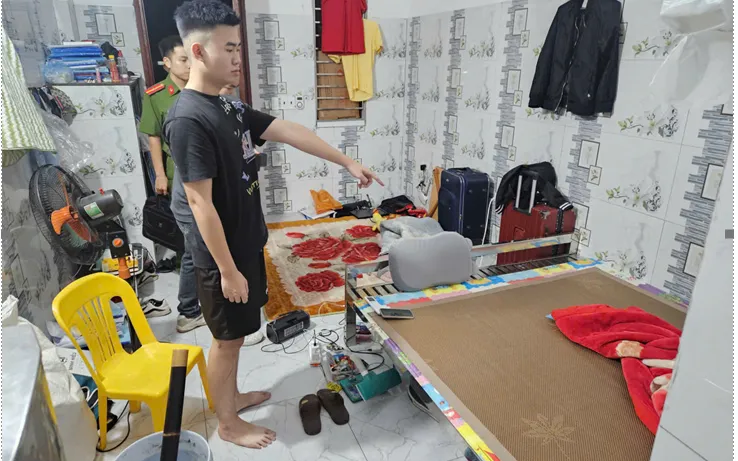 Nguyễn Trọng Khánh tại hiện trường. Ảnh: Công an tỉnh Hưng Yên